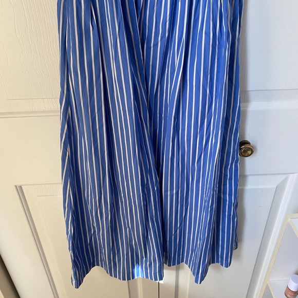 Madewell Smocked Puff Sleeve Midi Dress Womens XS Blue Striped Poplin Coastal - Picture 3 of 8